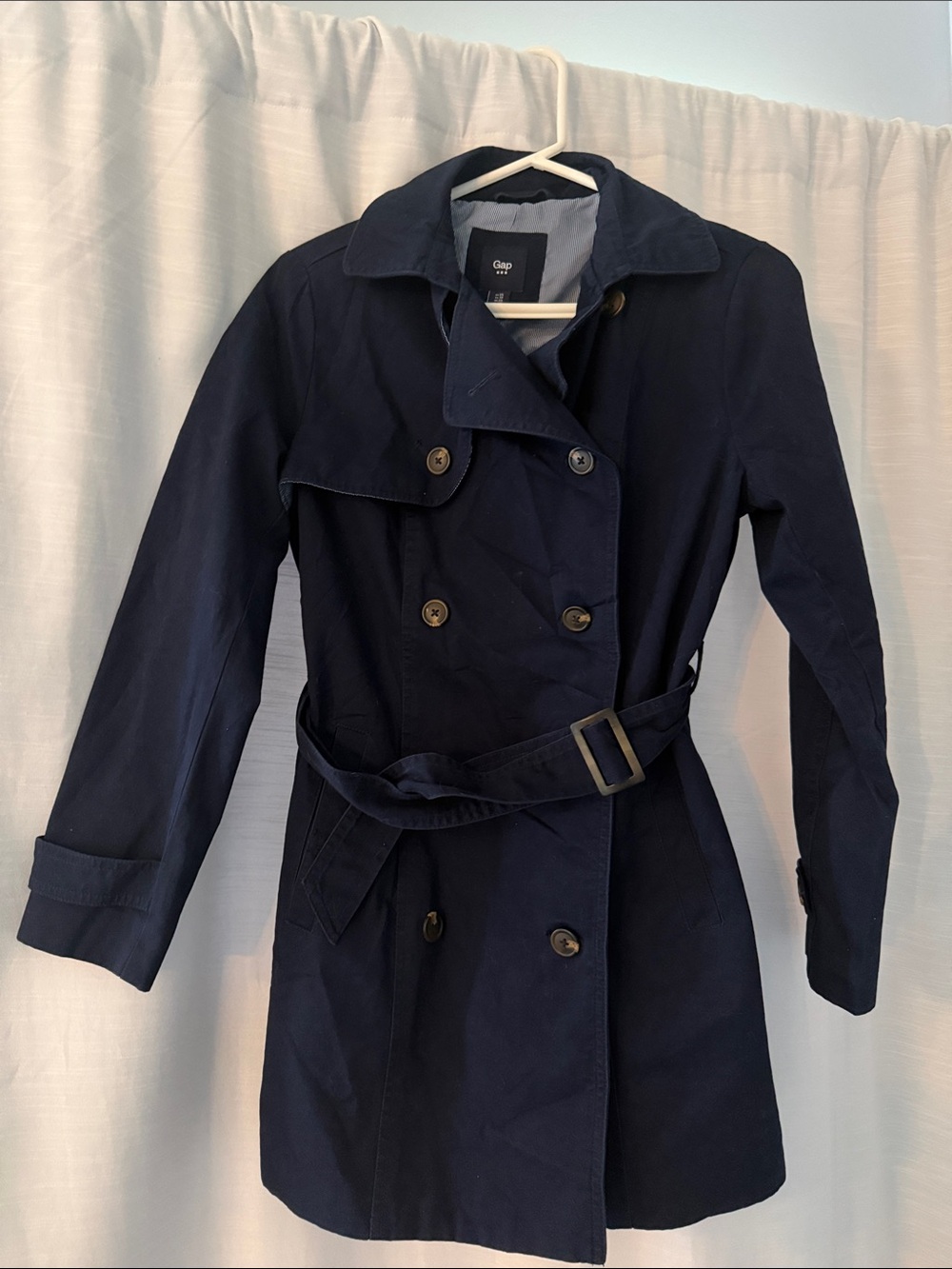 GAP Navy Double-Breasted Belted Trench Coat